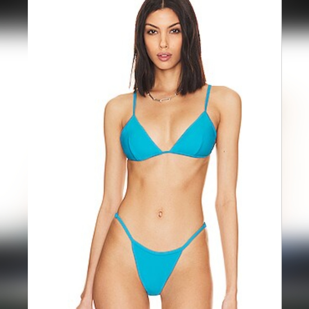 Good American Perfect Fit Swim Bikini  in Atomic Blue Triangle Bikini